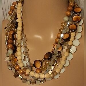Genuine stone and shell bead statement necklace